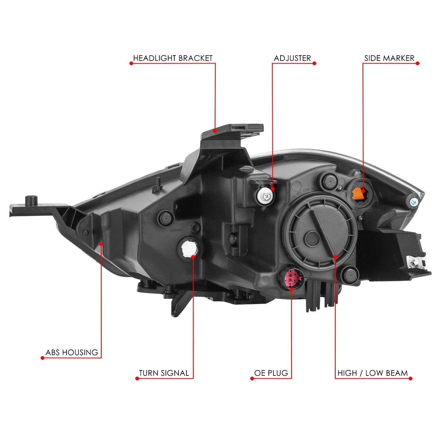 Headlight Lamp for Dodge Dart (2013–2016) Right Amber Black Housing