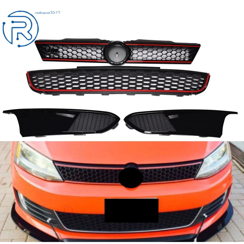 Set of 4 Front Bumper Grilles with Bezels for VW Jetta (2011–2014)