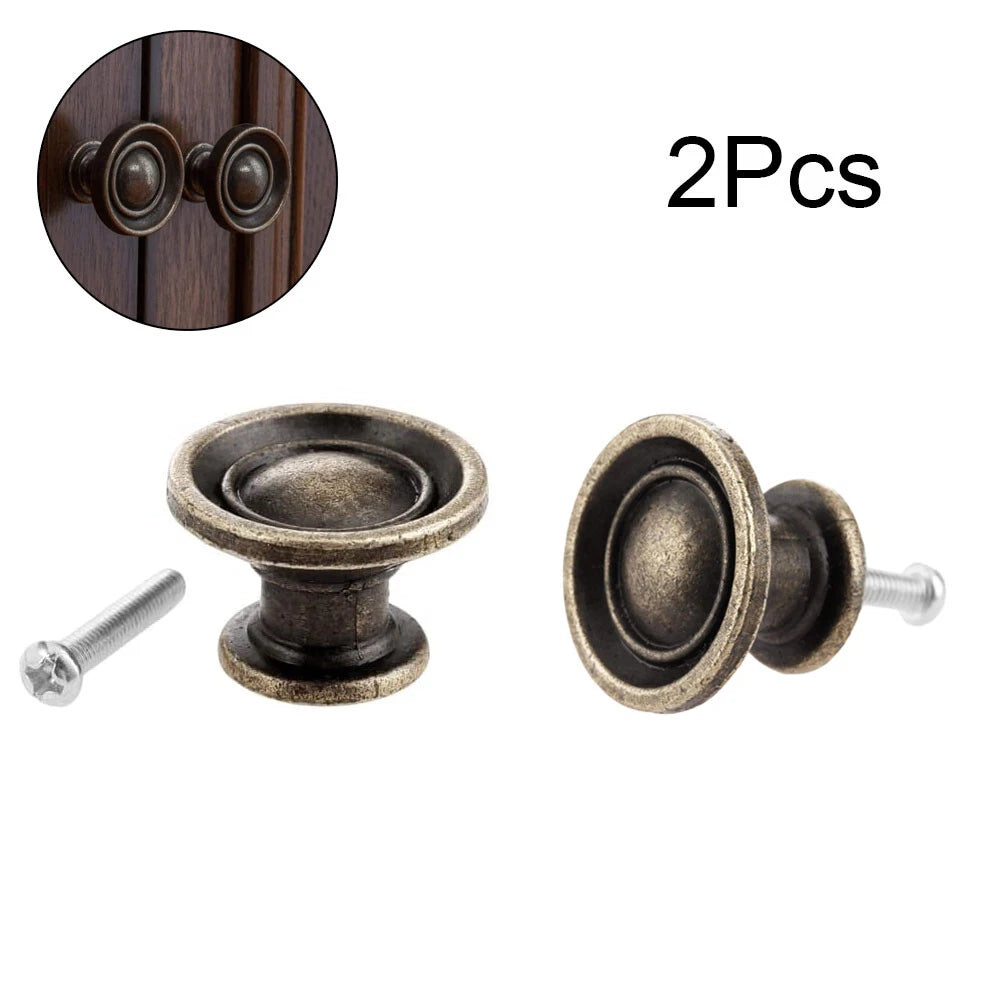 2Pcs Round Antique Cabinet Knob Pull Handle for Kitchen Cupboard Drawer