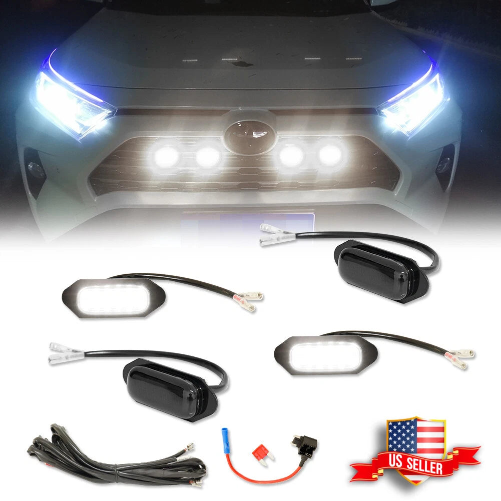 Set of 4 Raptor Style White LED Grill Lights for Toyota RAV4 (2019–2022)