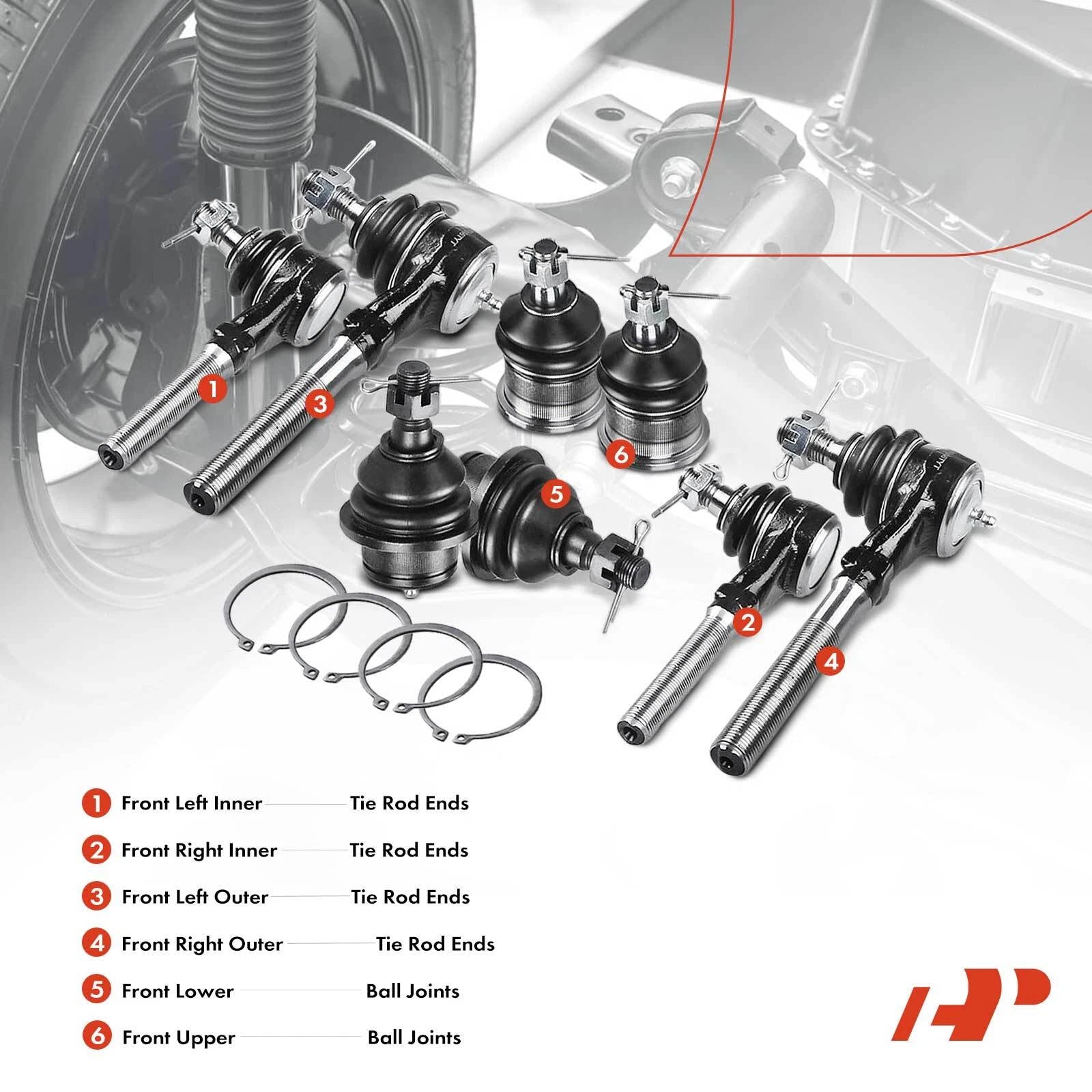 Set of 8 Front Ball Joints & Tie Rods for Ford F-150 F-250 Expedition (1997–2003)