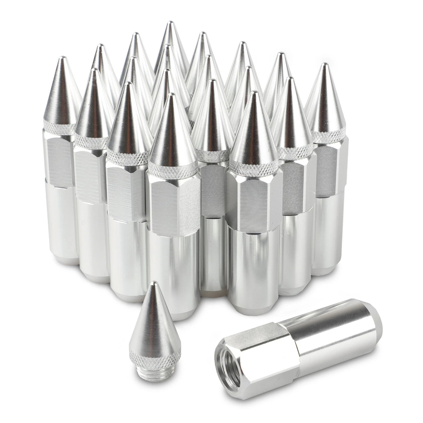 20X Wheel Lug Nuts M12x1.5 for Universal Tuner Vehicles (Silver)
