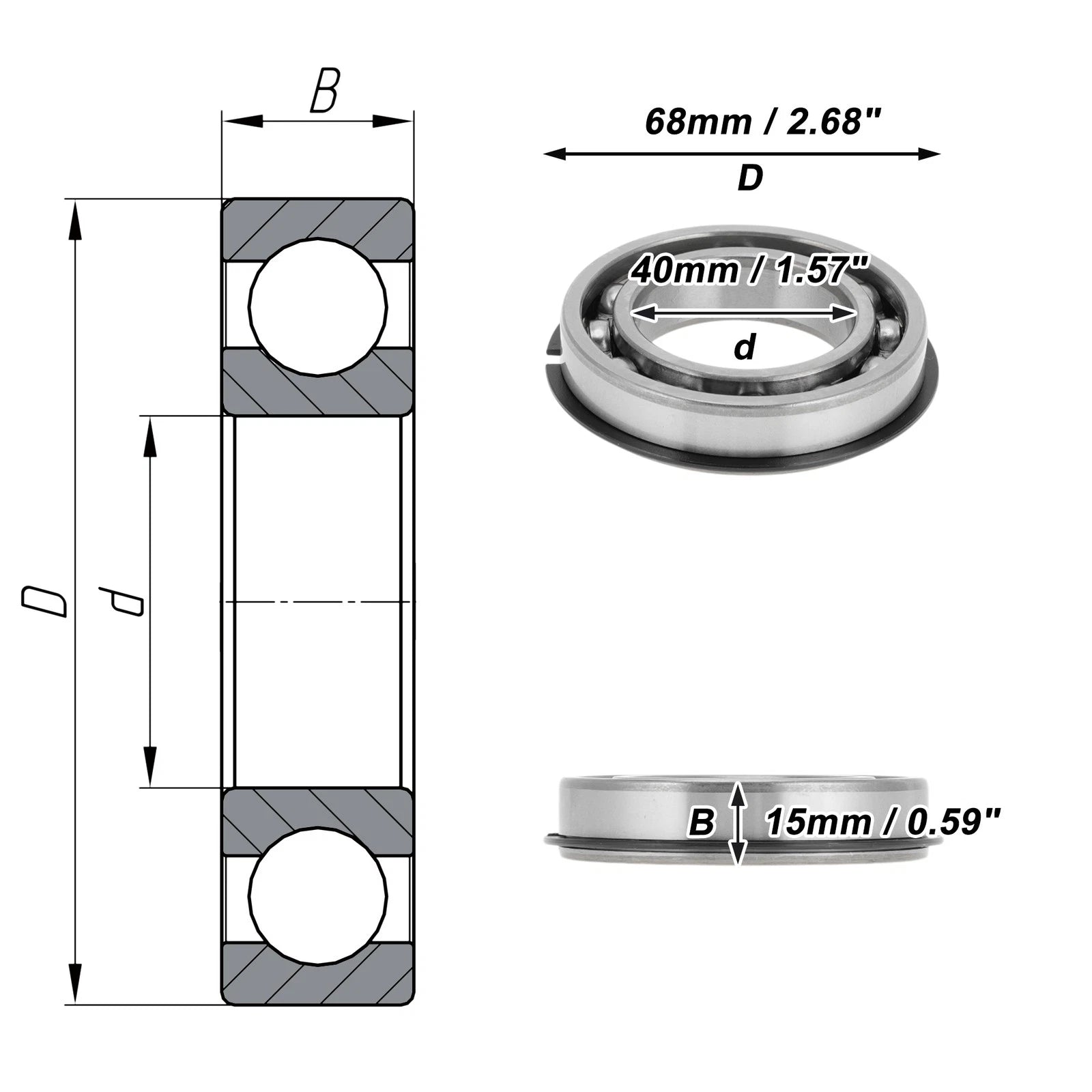 Deep Groove Ball Bearing 6008NR for Scooter Skateboard (40x68x15mm)