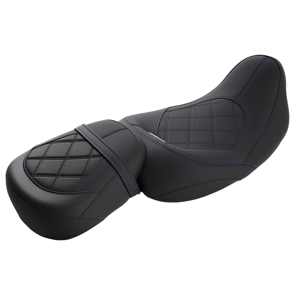 Set of 2 Black Blue Seats for Harley Touring Models (2009-2024)