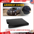 Black Leather Console Lid Armrest Cover Pad for Ford F150 F250 F350 (2015–2022)