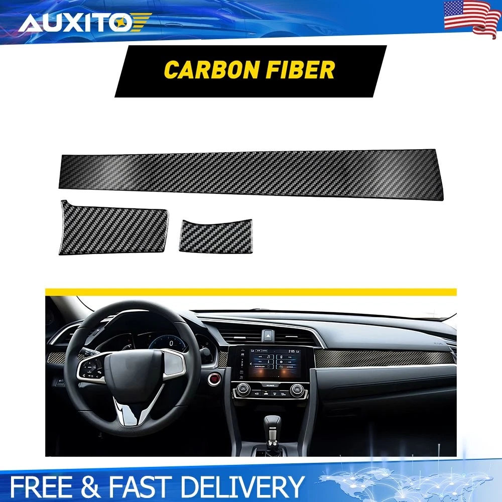3Pcs Carbon Fiber Dashboard Console Cover for Honda Civic (2016–2021)