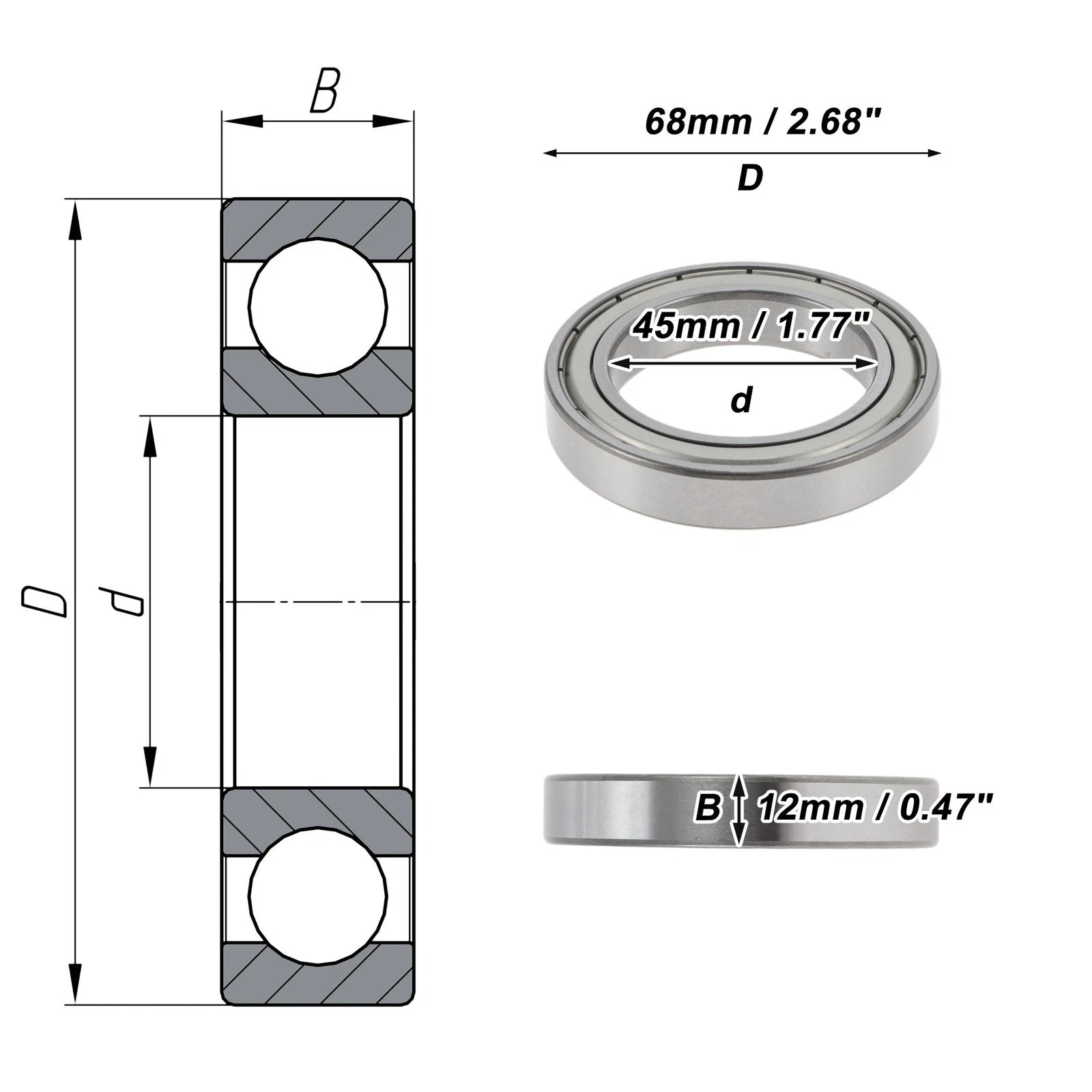 Deep Groove Ball Bearing 6909ZZ for Scooter Skateboard Wheel (P2 45x68x12mm)