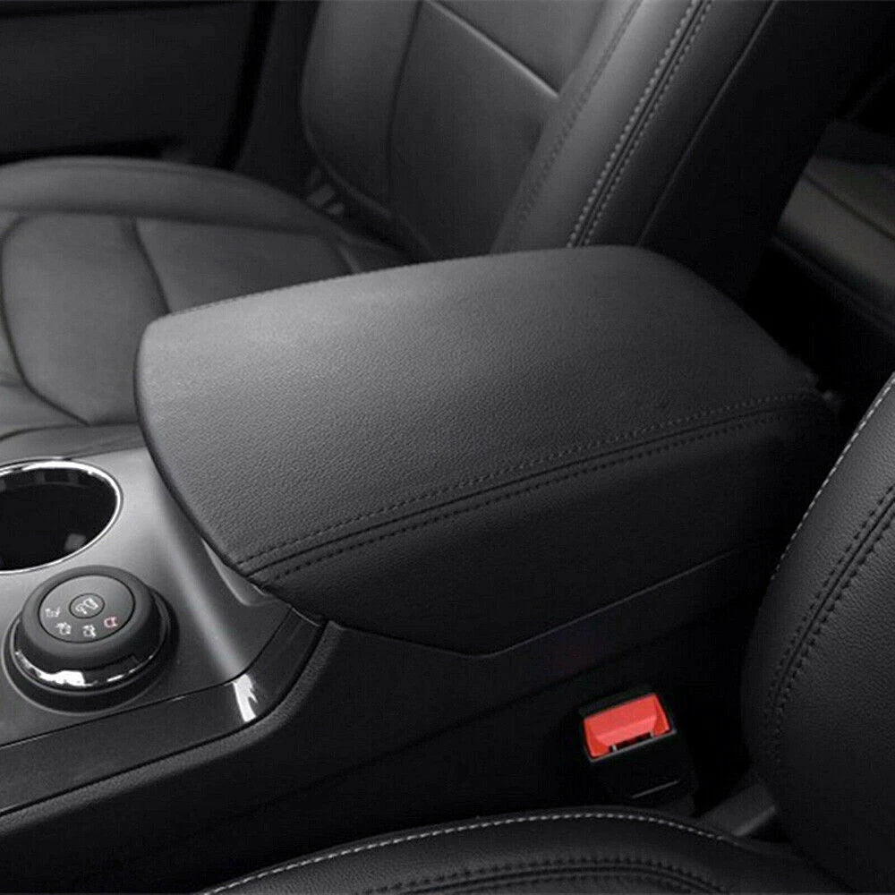 Black Leather Center Console Lid Armrest Cover for Ford Explorer (2011-2018)
