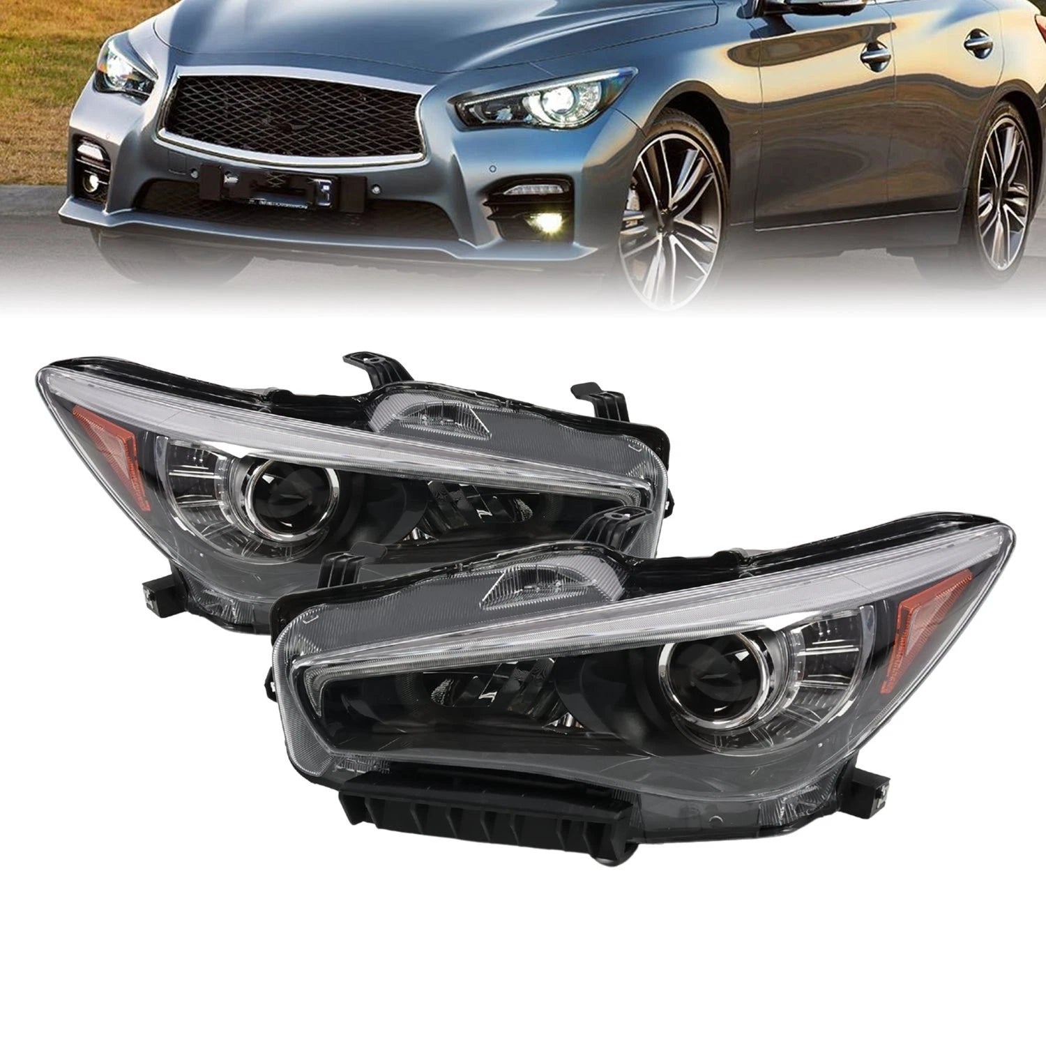 LED Headlight Pair for Infiniti Q50 (2014–2022) w/o AFS