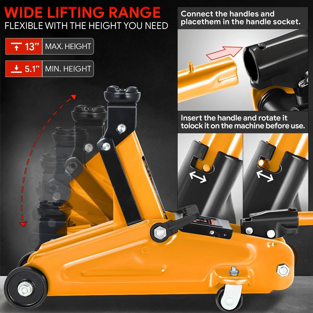 2 Ton Hydraulic Floor Jack for Universal Use (5.1-13 in, 4000 lbs Capacity)