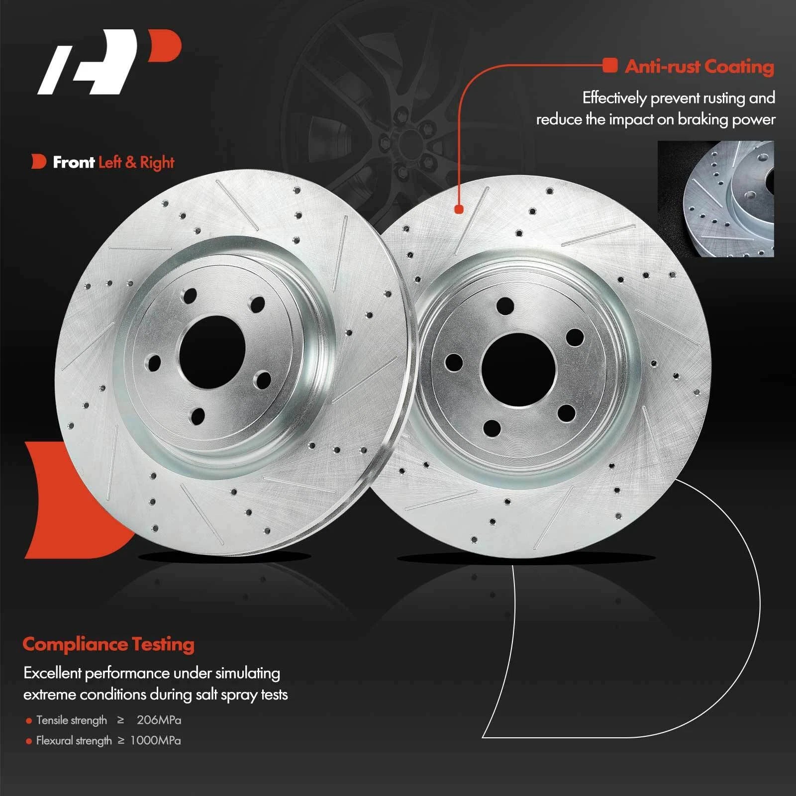 Front Drilled Brake Rotors & Ceramic Pads for Jeep Grand Cherokee (2012–2020)