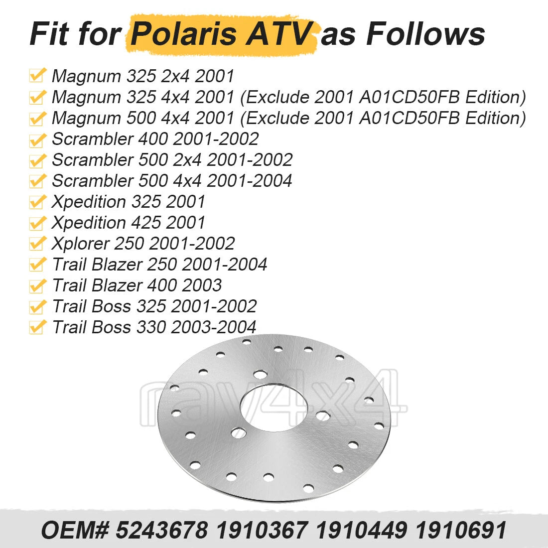Rear Brake Disc Rotor 5243678 for Polaris Xplorer 250 Scrambler 400 (2001–2002)