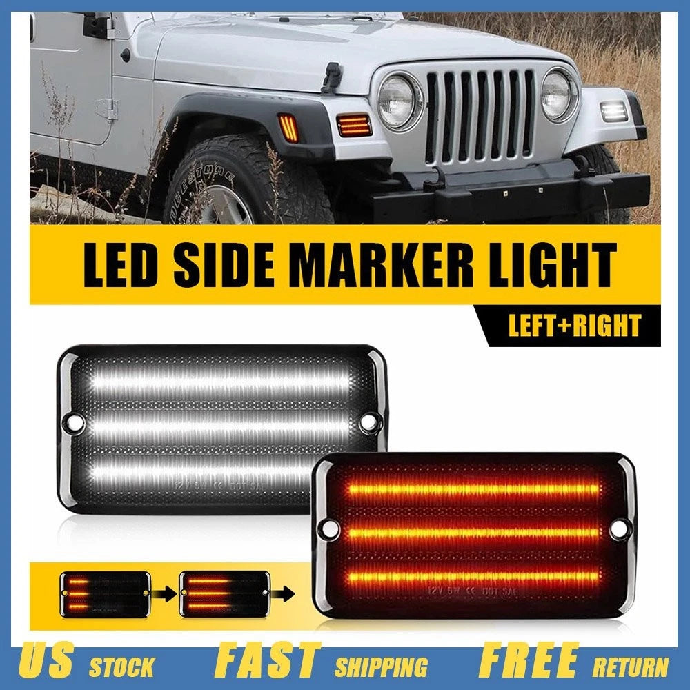 2X LED Front Turn Signal Lamps Amber Smoked + DRL for Jeep Wrangler TJ (1997–2006)