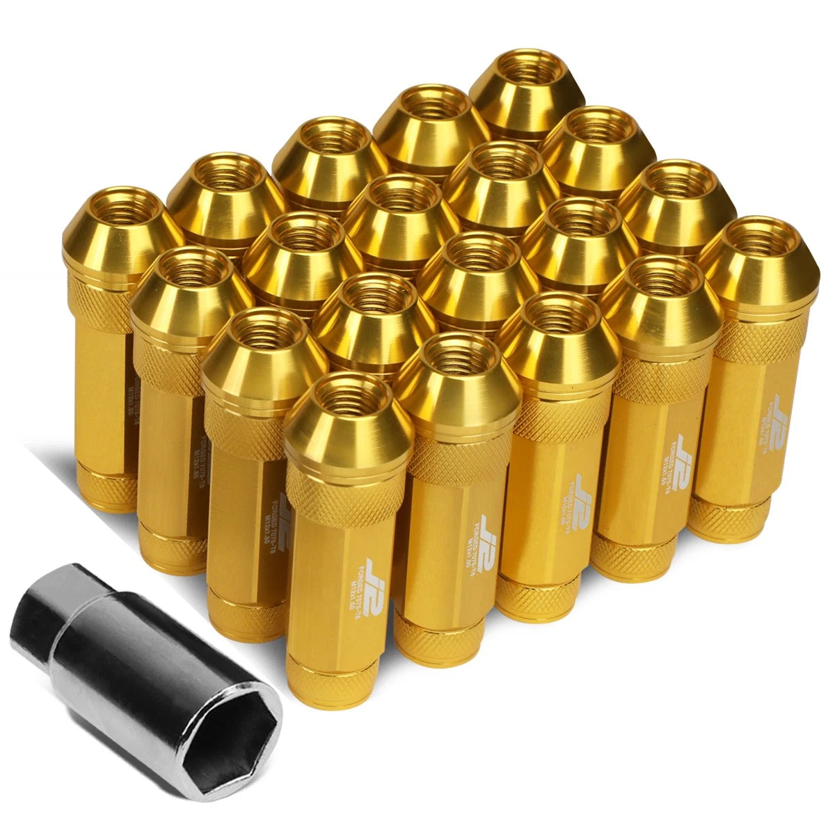 20 Pcs J2 7075 Forged Aluminum M12 x 1.5 Open-End Lug Nut Set w/Key Gold