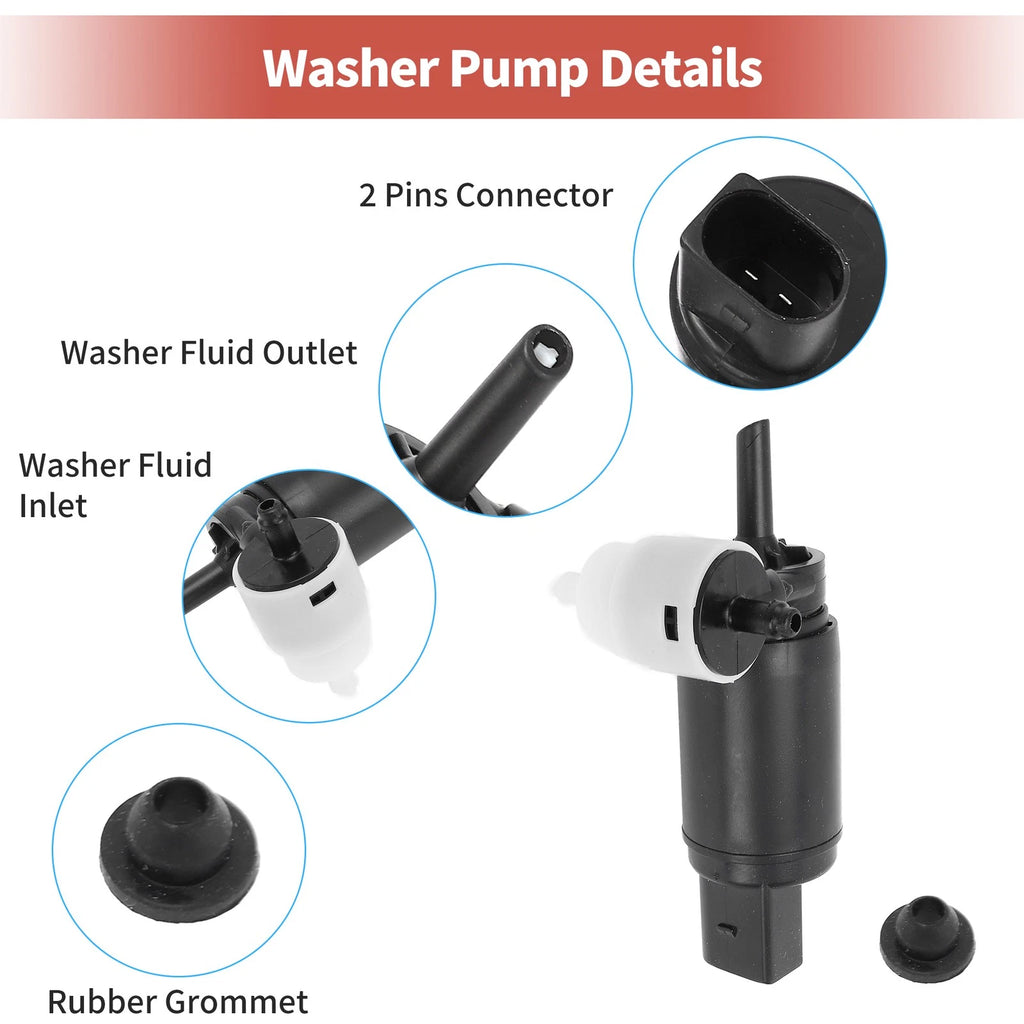 Windshield Washer Pump w/Grommet for Audi A3 (2006–2013) No. 1KD955651A
