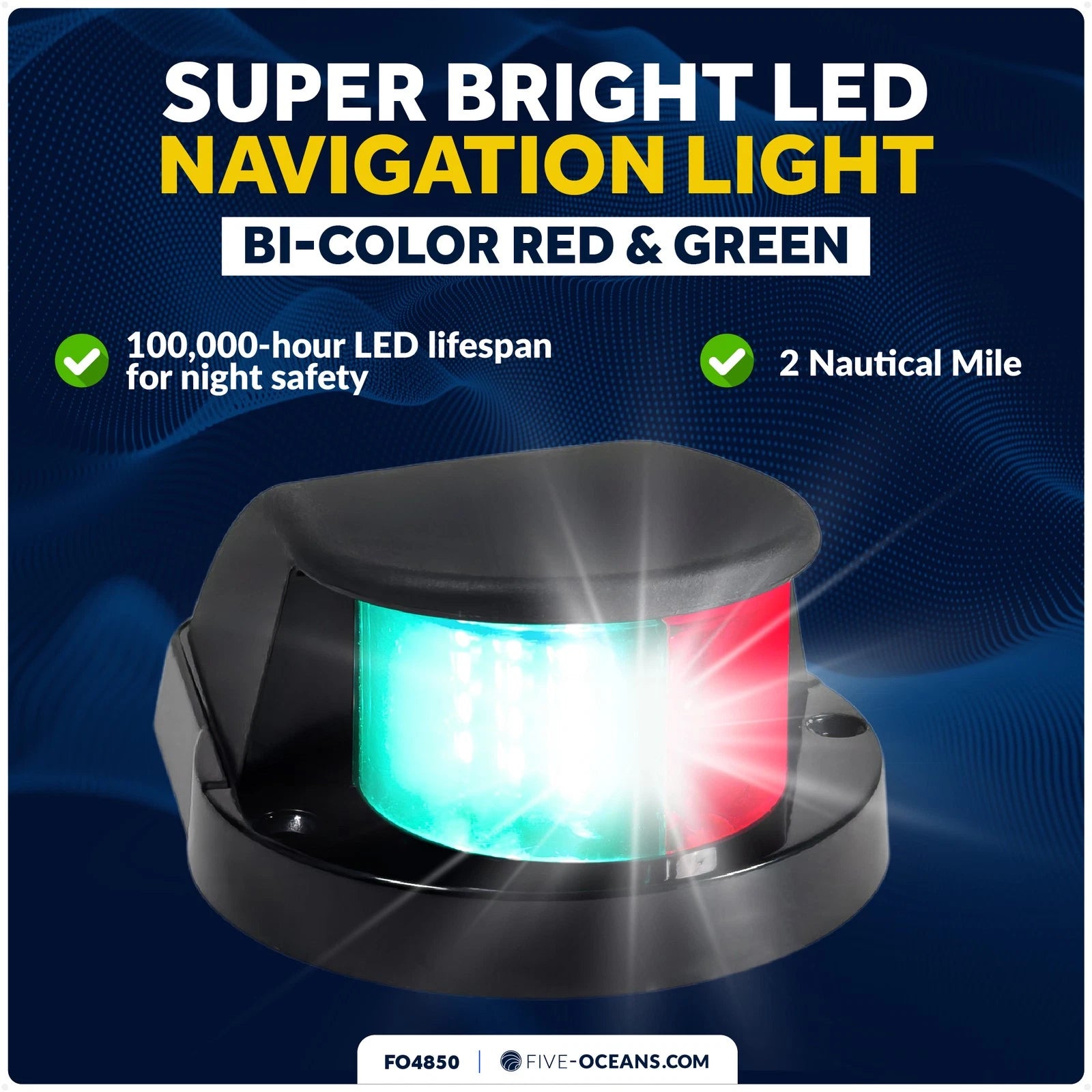 LED Bow Light for Five Oceans (12V, Bi-Color, Black ABS Plastic Housing)