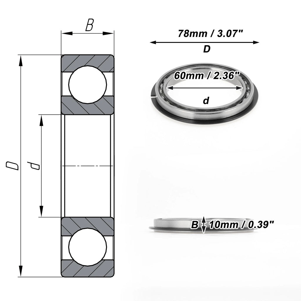 Deep Groove Ball Bearing 6812NR for Scooter Skateboard Wheel (60x78x10mm)