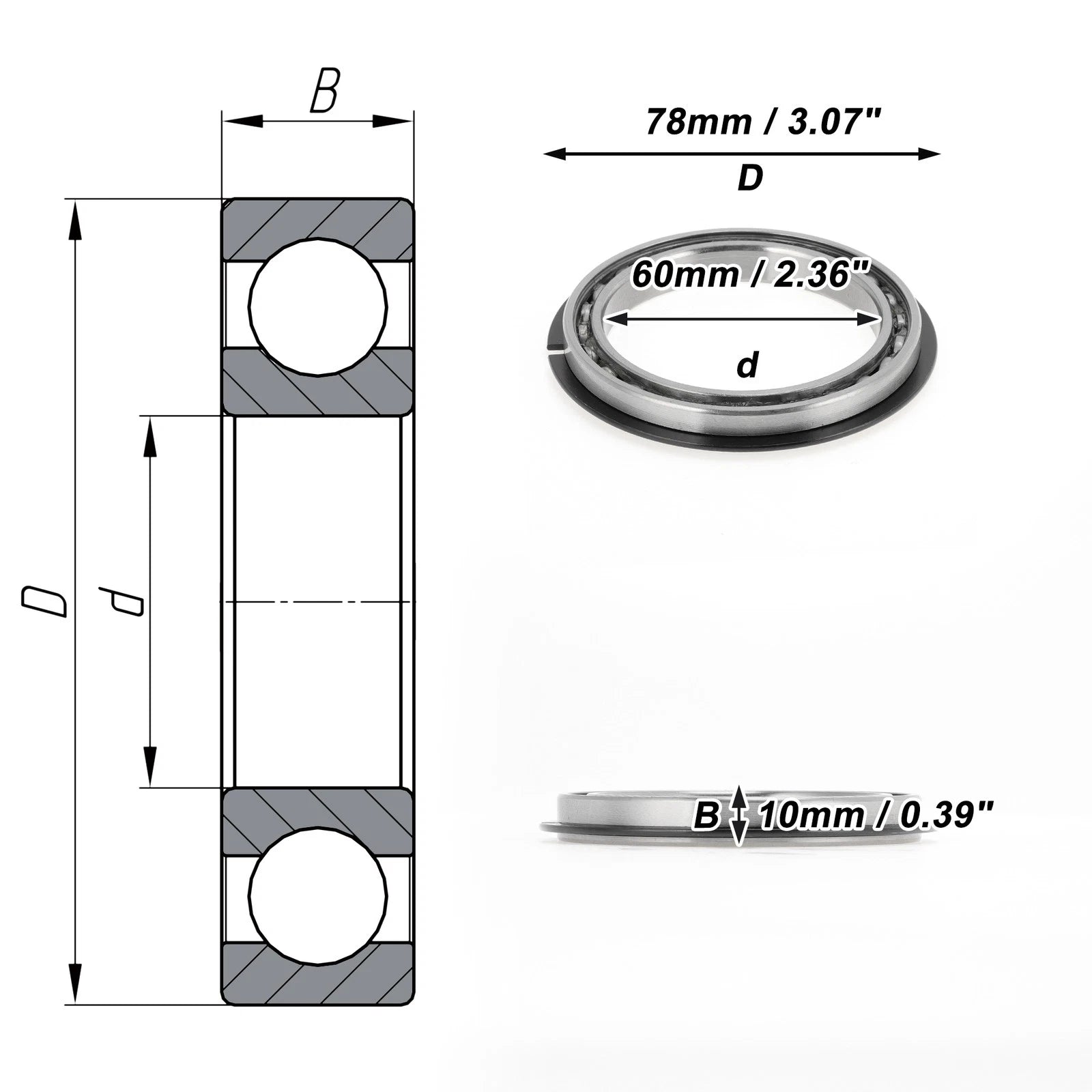 Deep Groove Ball Bearing 6812NR for Scooter Skateboard Wheel (60x78x10mm)
