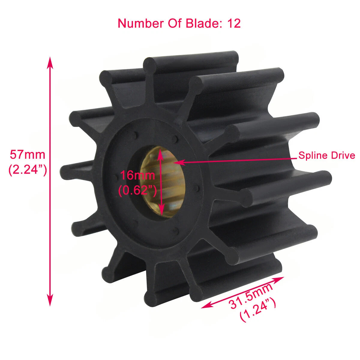Water Pump Impeller for Jabsco Johnson (1210-0001, 1210-0003, 09-1027B-1, 09-1027B-9)