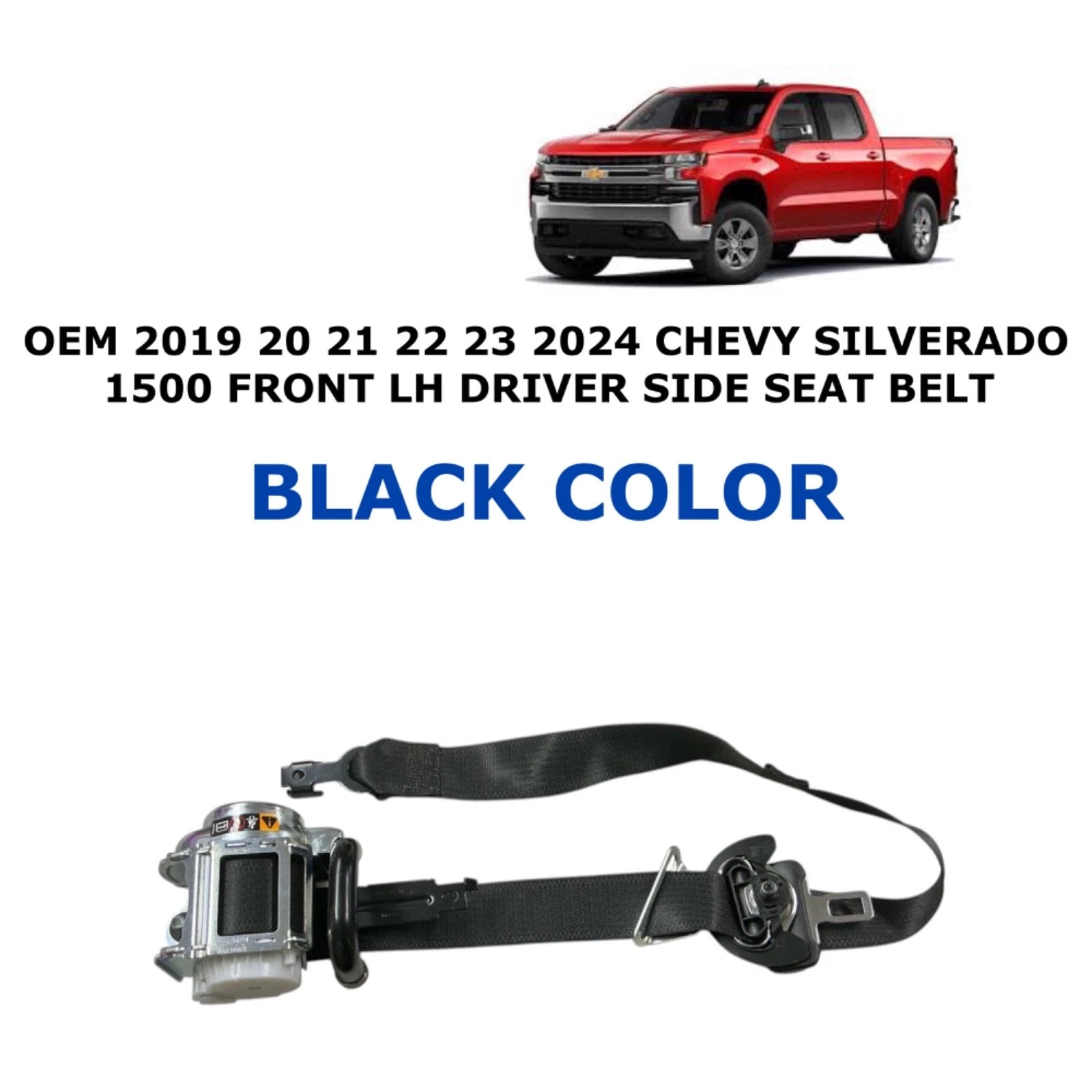 Front Left Side Seat Belt for Chevy Silverado 1500 (2019–2024) - Black