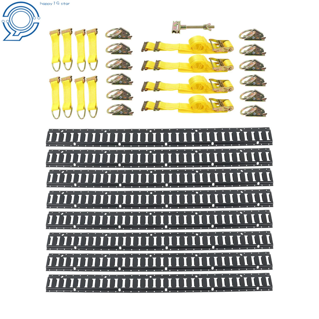 Set of 8 Steel E Track Rails with 12 O-Rings and 8 D-Rings for Trailers