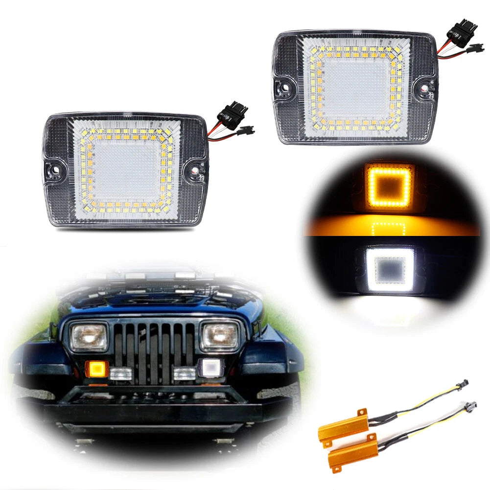 2X Clear White DRL Turn Signals with Amber LED for Jeep Wrangler YJ (1987–1995)