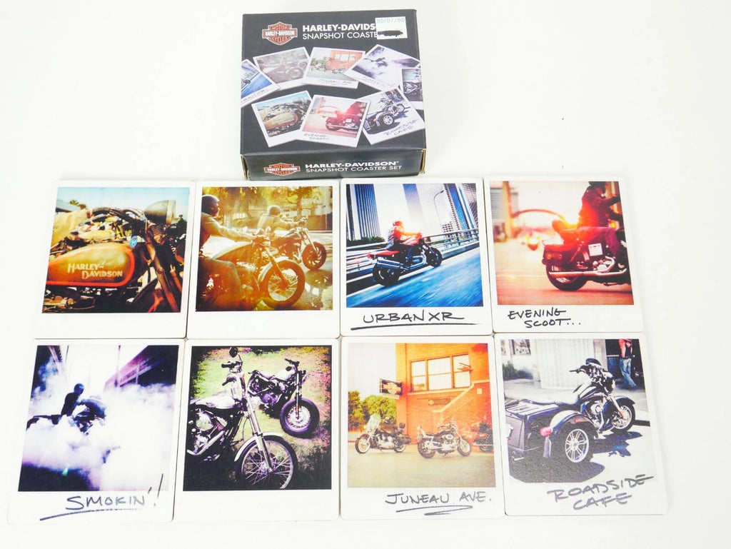 Set of 8 Multi-Color Snapshot Wood Beer Coasters for Harley Davidson