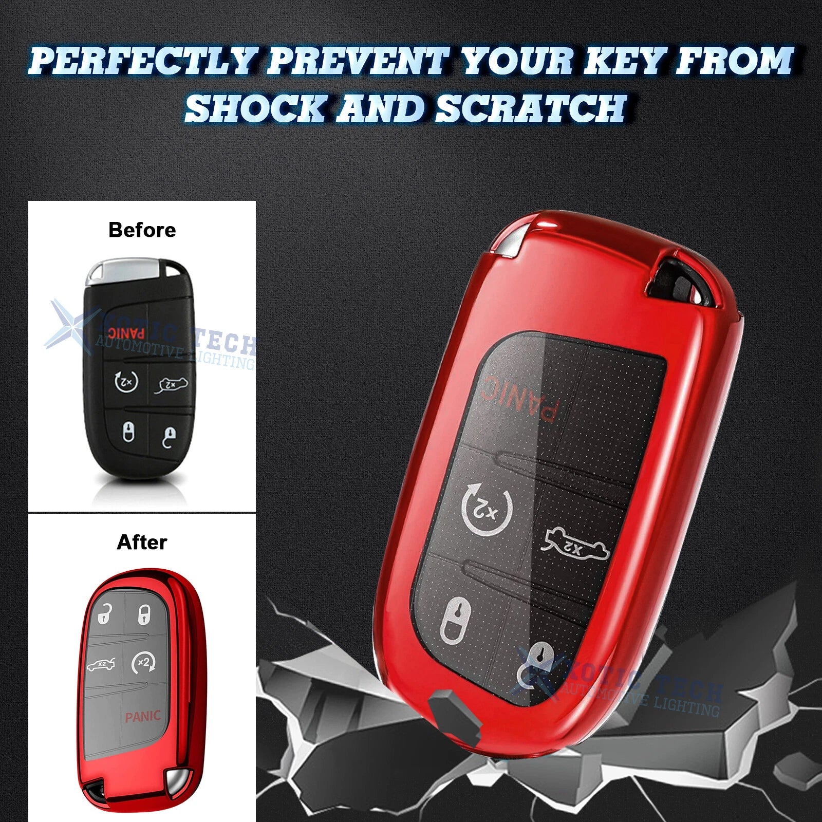 Red TPU Remote Key Cover for Dodge Journey Charger (2019-2020)