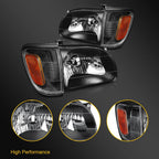 Headlight Assembly Pair for Toyota Tacoma (2001–2004) Black Housing