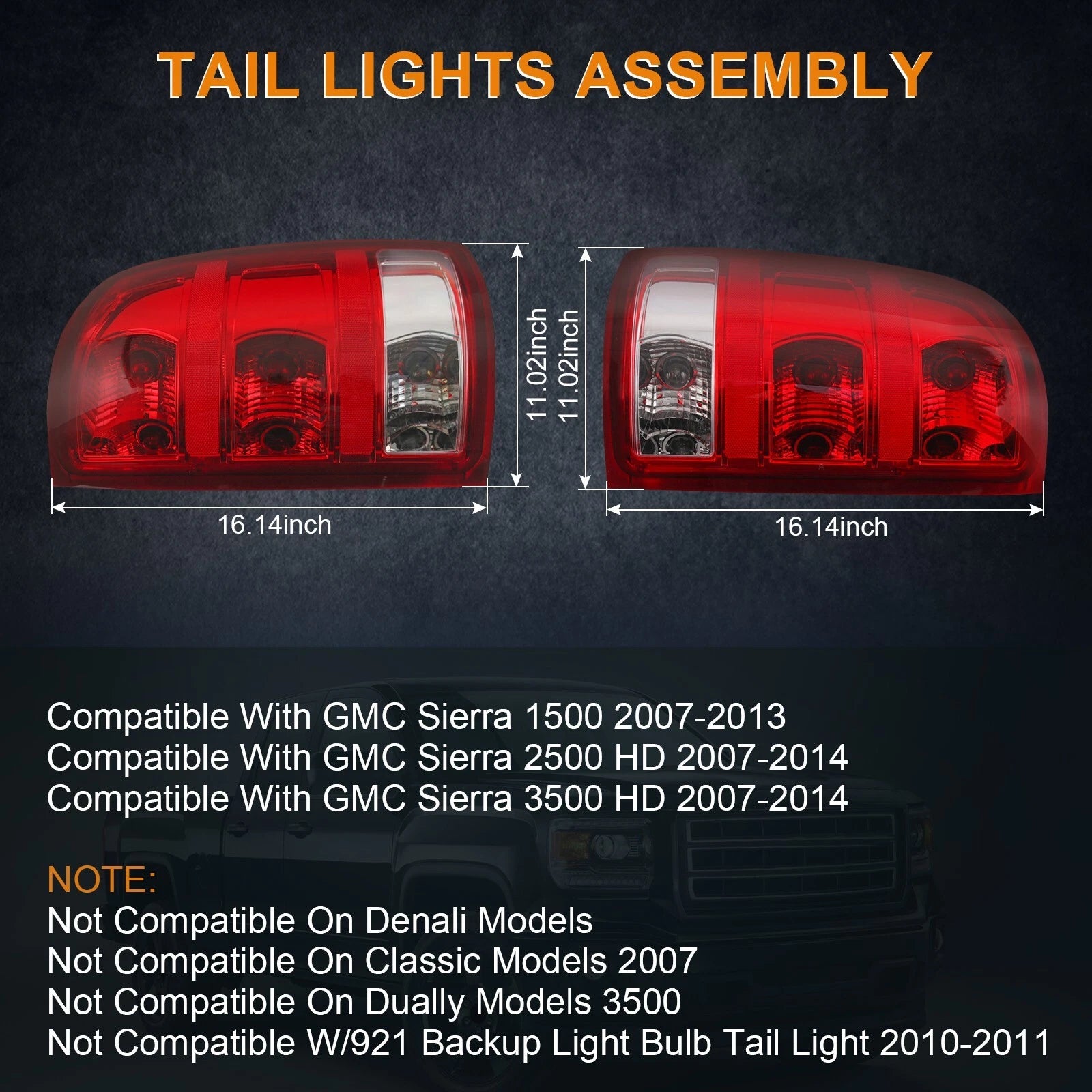 Tail Lights for GMC Sierra 1500 2500 3500 HD (2007-2013)