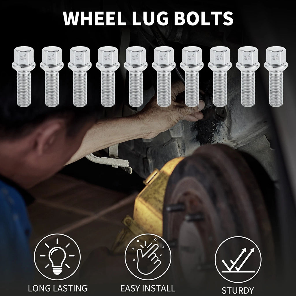 10 Pcs M14x1.5mm Ball Seat Wheel Lug Bolt 35mm Shank for Volkswagen Audi 