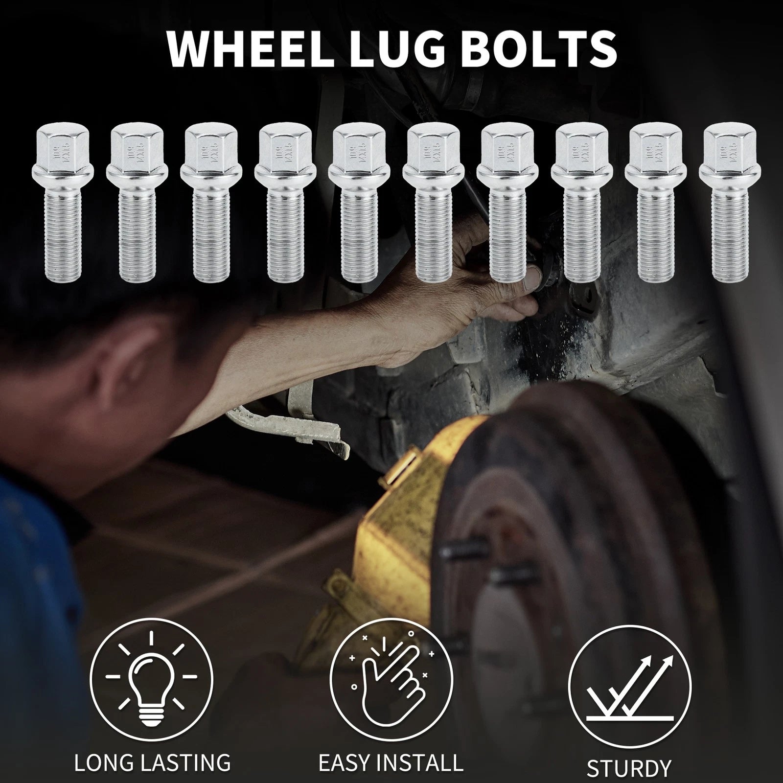 10 Pcs M14x1.5mm Ball Seat Wheel Lug Bolt 35mm Shank for Volkswagen Audi 