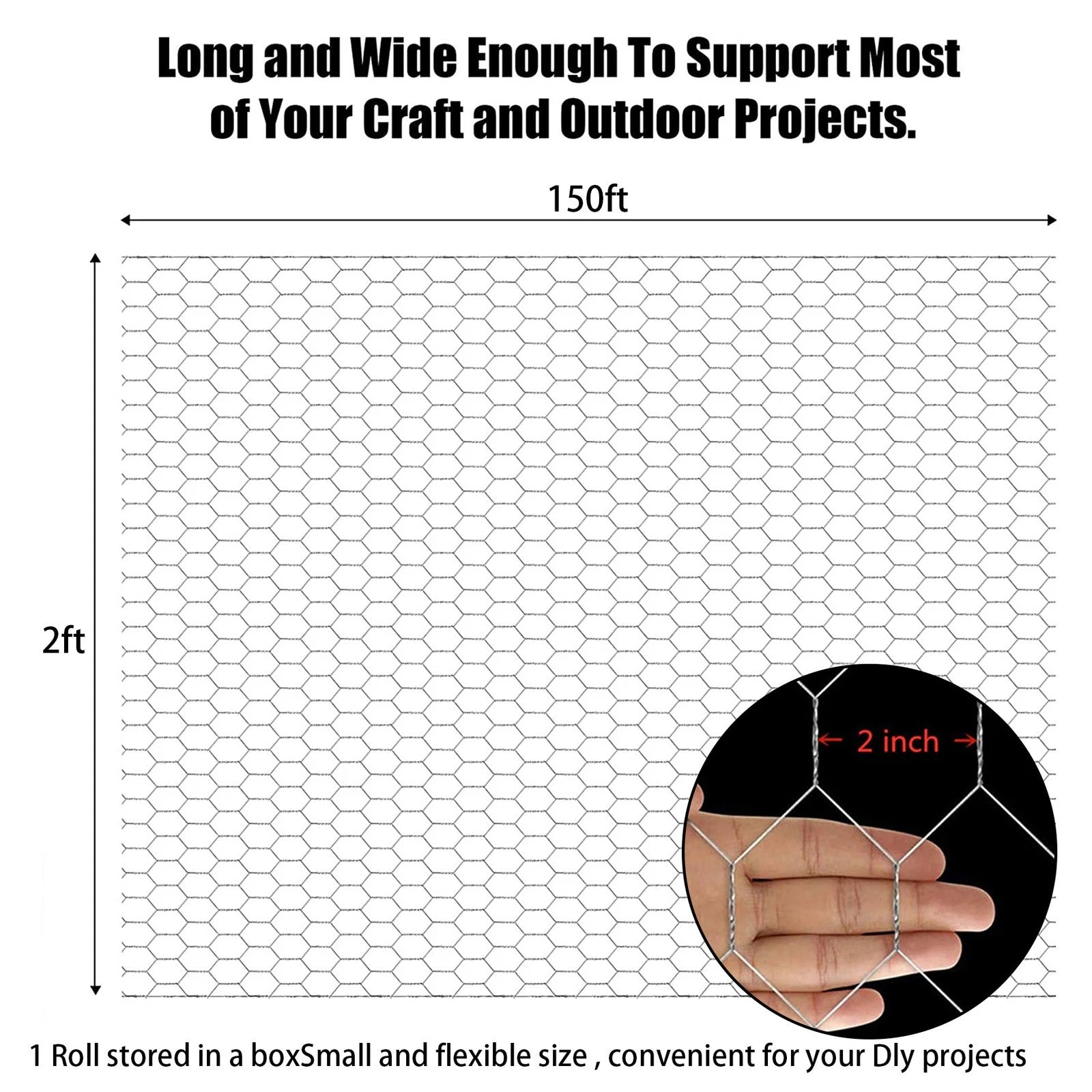 2" Holes Galvanized Poultry Net Fencing for Chicken (24"×150')