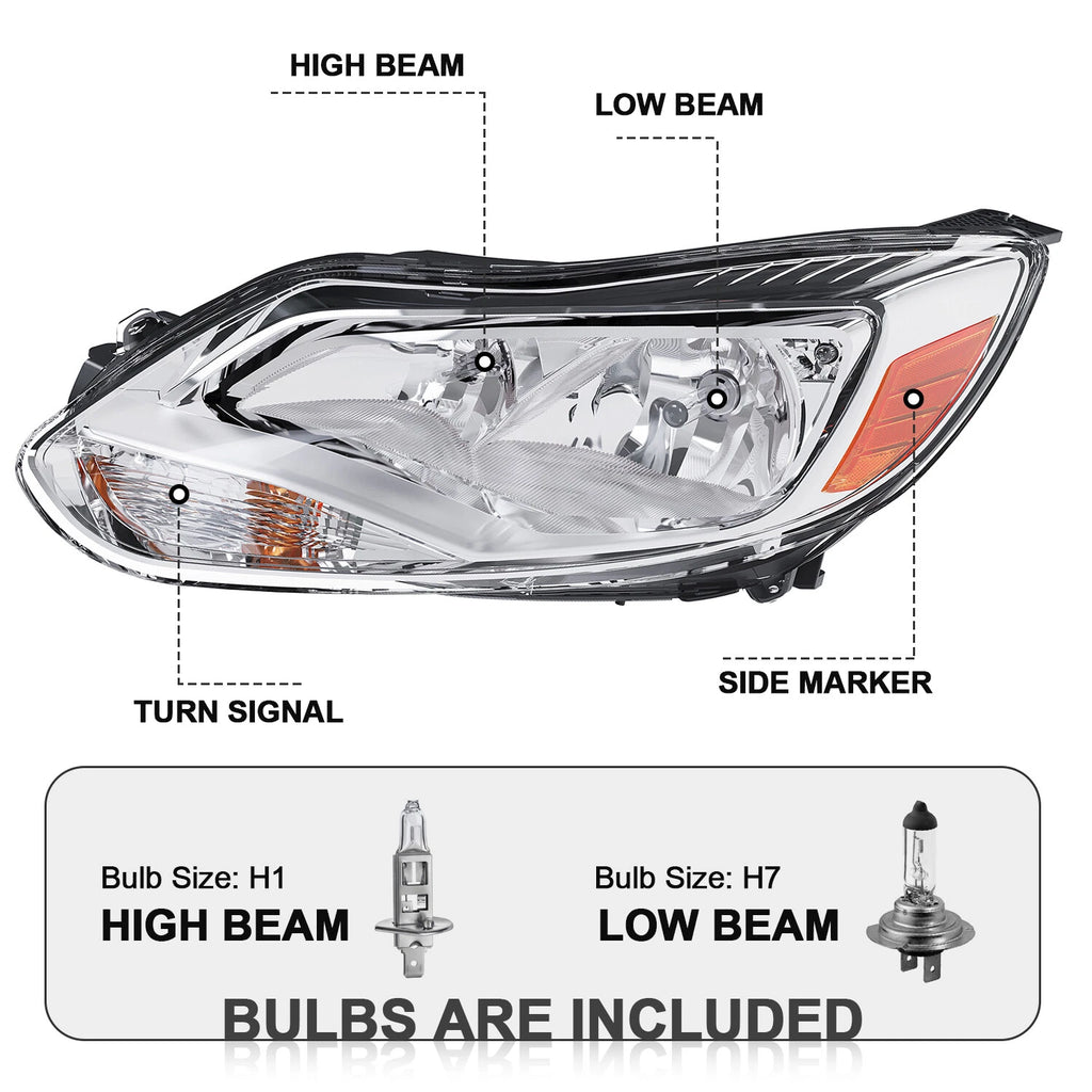 Set of 2 Headlights for Ford Focus (2012–2014)