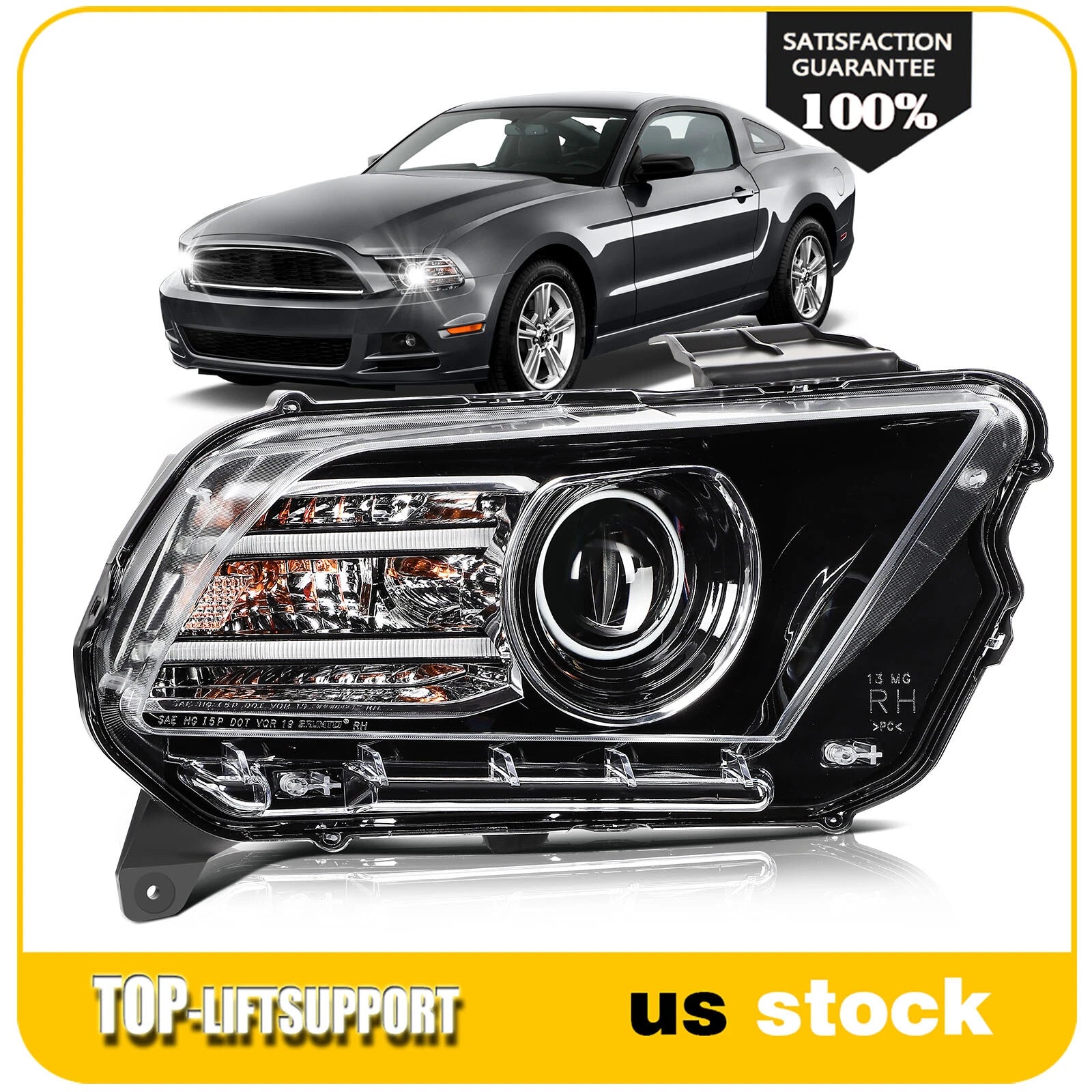 Headlight Assembly for Ford Mustang (2013–2014) Black Housing Right Side