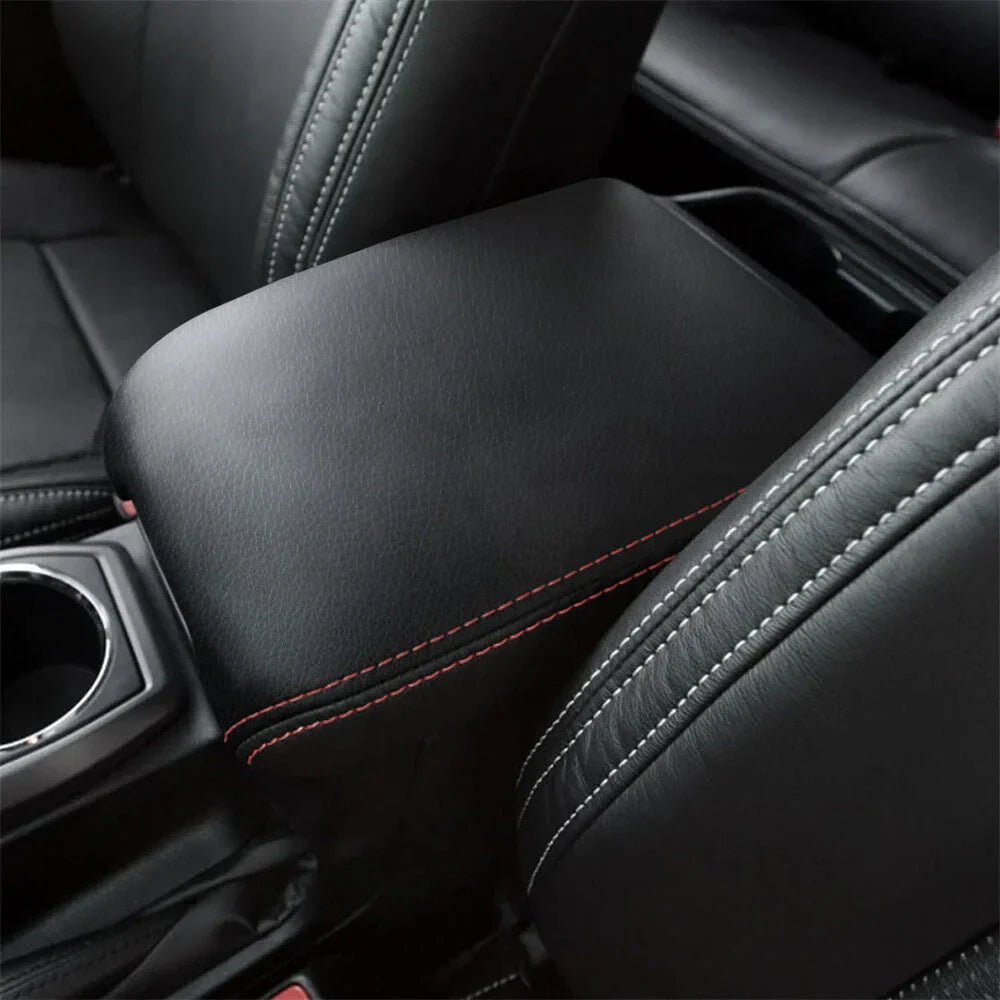 Black PU Leather Center Console Lid Armrest Cover for Toyota Tacoma (2016-2023)
