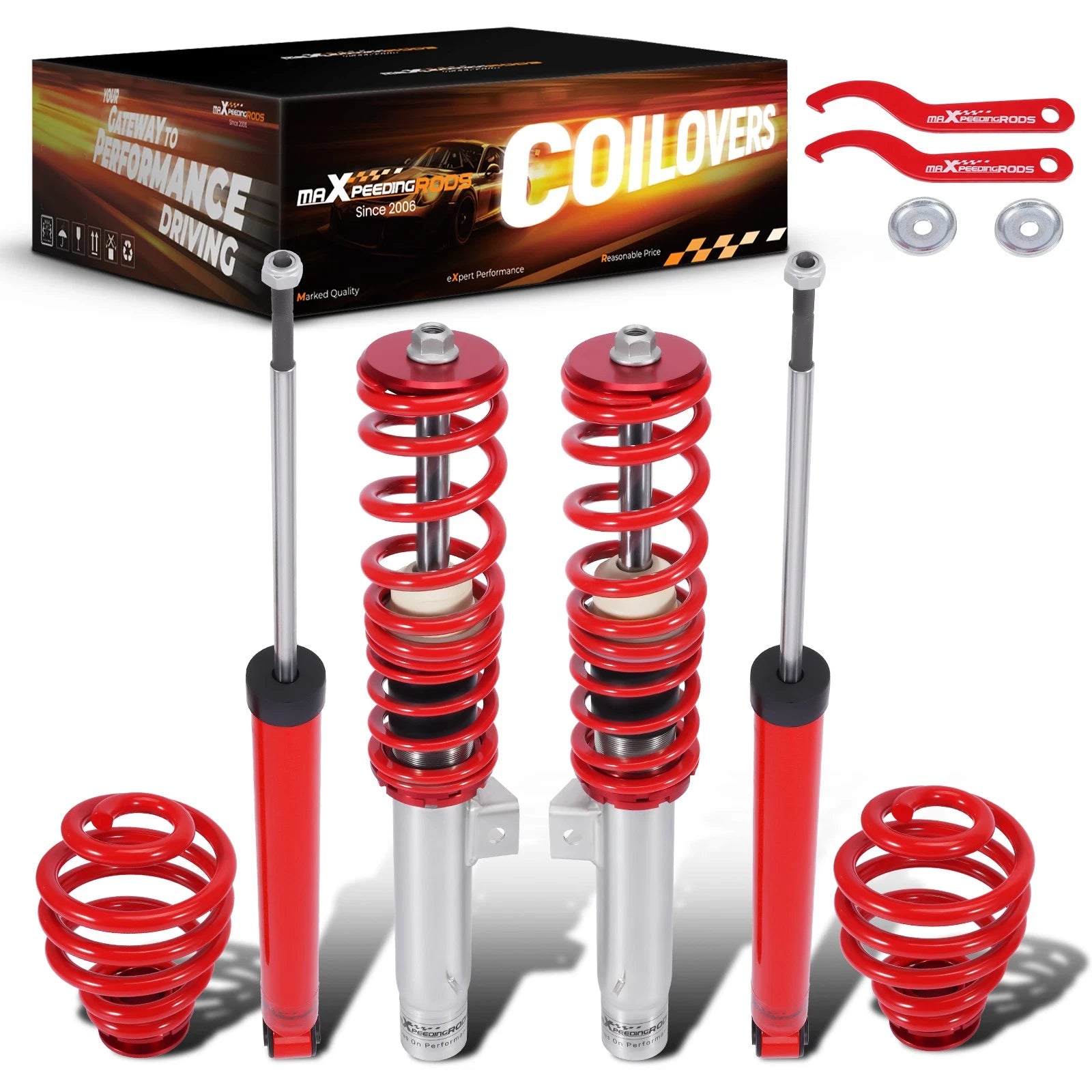 Coilover Kit for BMW 3 Series E46 (1998-2006) - Adjustable Shock Struts Red