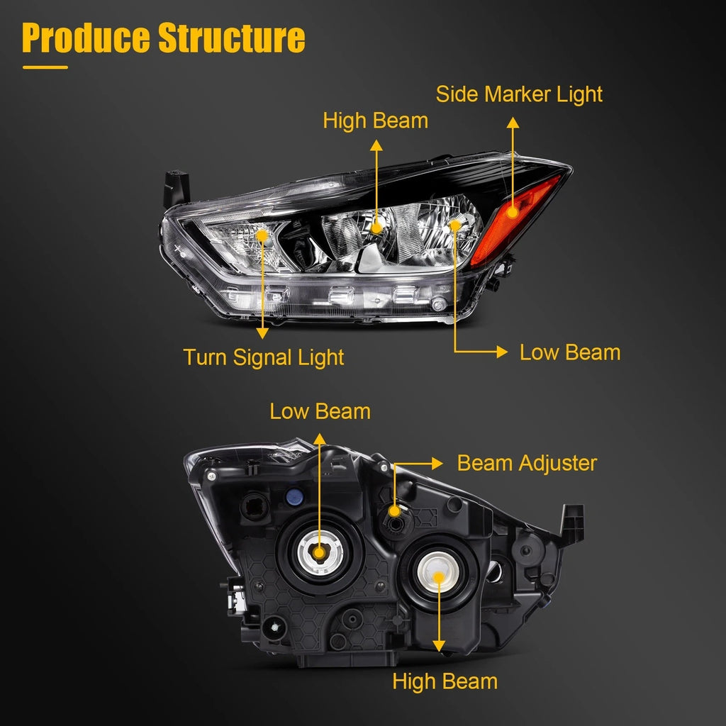 Left Driver Black Headlight Assembly for Nissan Kicks (2017–2020)