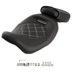 Black PU Seat for Harley Touring (2009–2024) Driver Passenger White Stitching