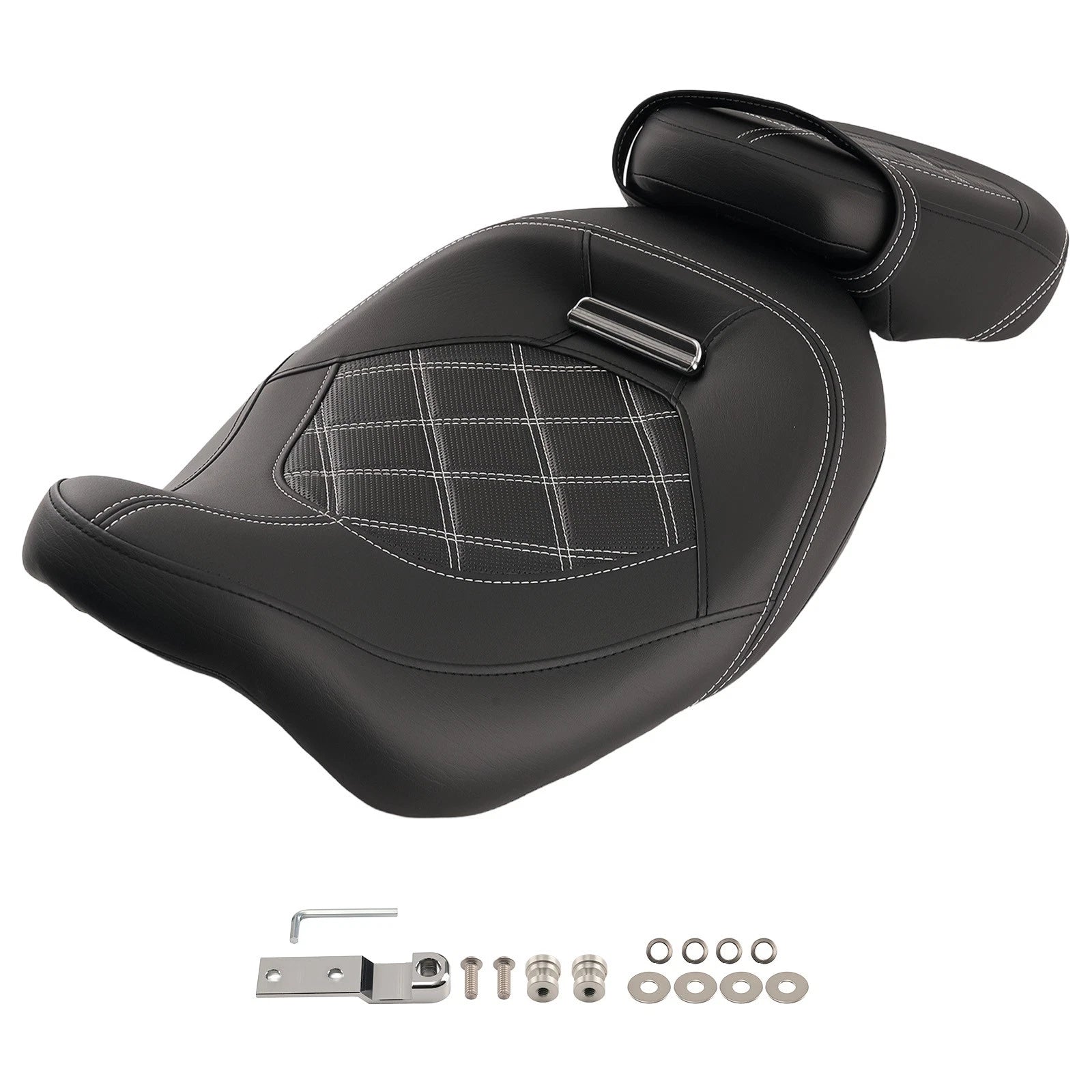 Black PU Seat for Harley Touring (2009–2024) Driver Passenger White Stitching