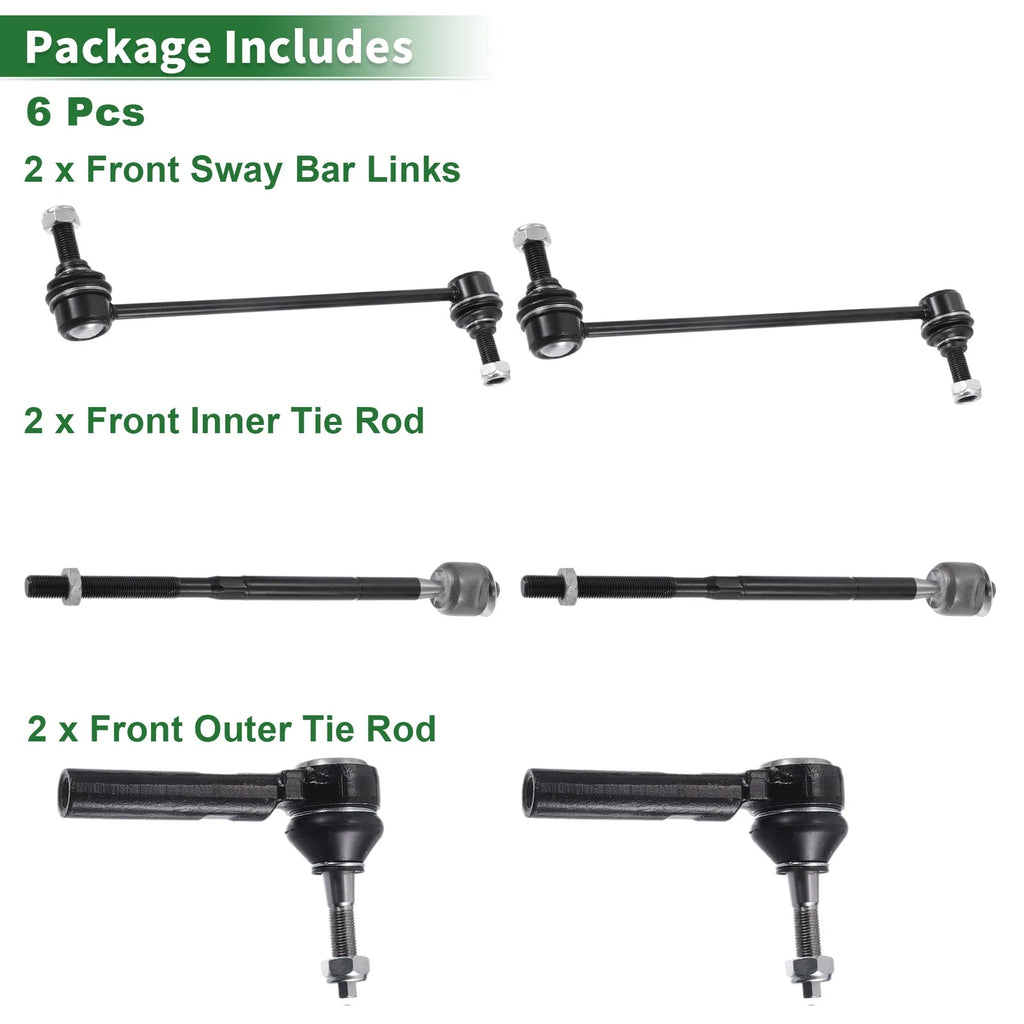 Set of 6 Front Suspension Kit Tie Rod End & Sway Bar Link for Dodge Journey (2009–2020)
