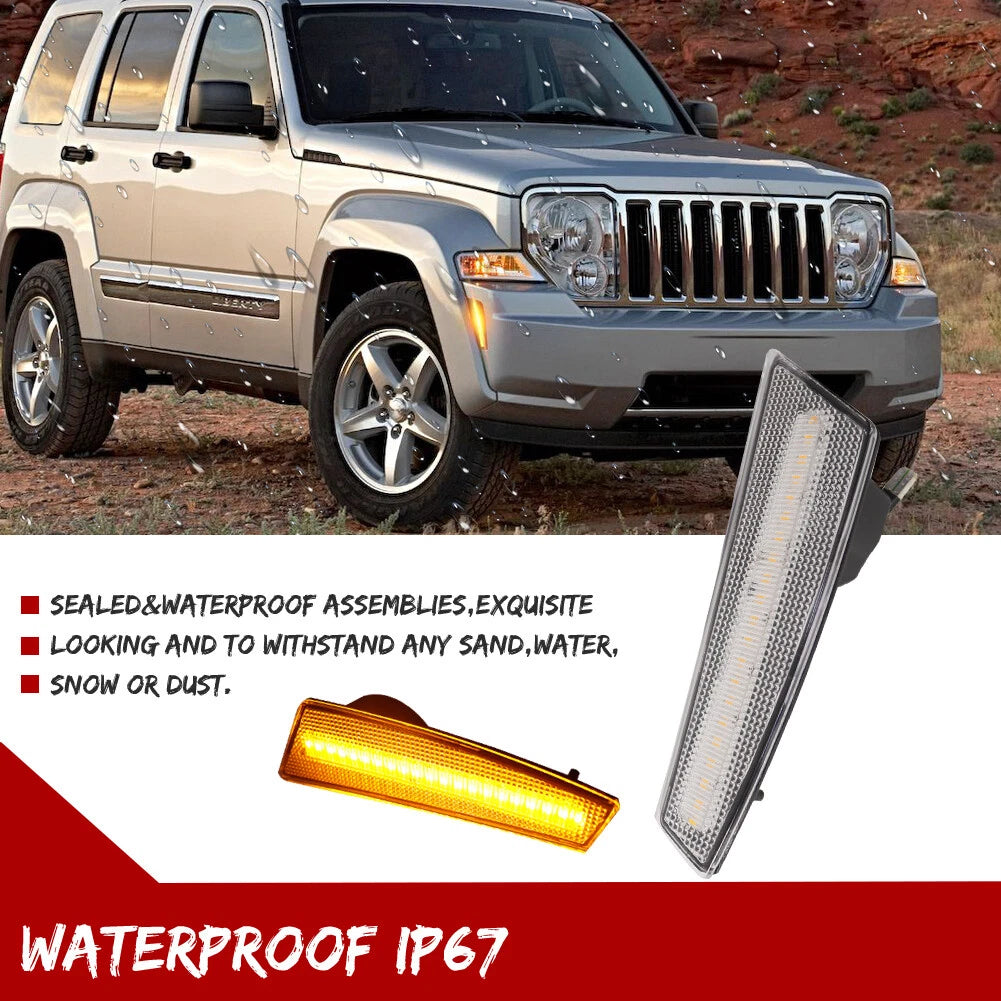 Clear Lens Amber LED Side Marker Lights for Jeep Liberty (2008–2012)