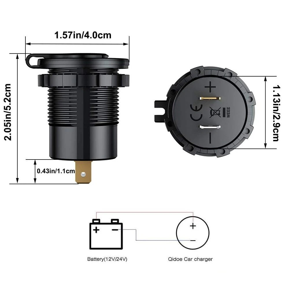 Dual USB 36W QC 3.0 Fast Charger Socket for Cars (Waterproof)
