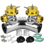 2X Type-S 2.5" 70 Degree Twin Flange Pipe Adaptor + Turbo Blow Off BOV Gold