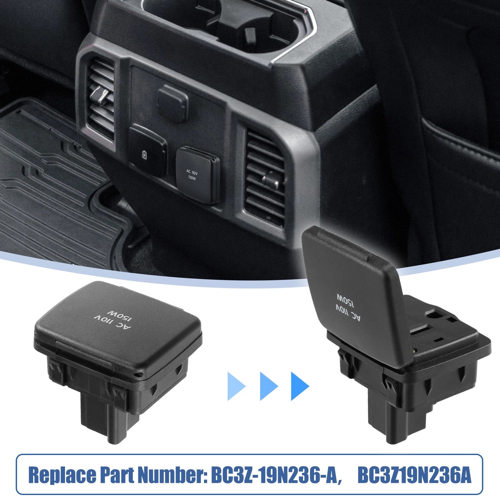 Center Console Rear Power Outlet Plug 110V 150W BC3Z-19N236-A for Ford 