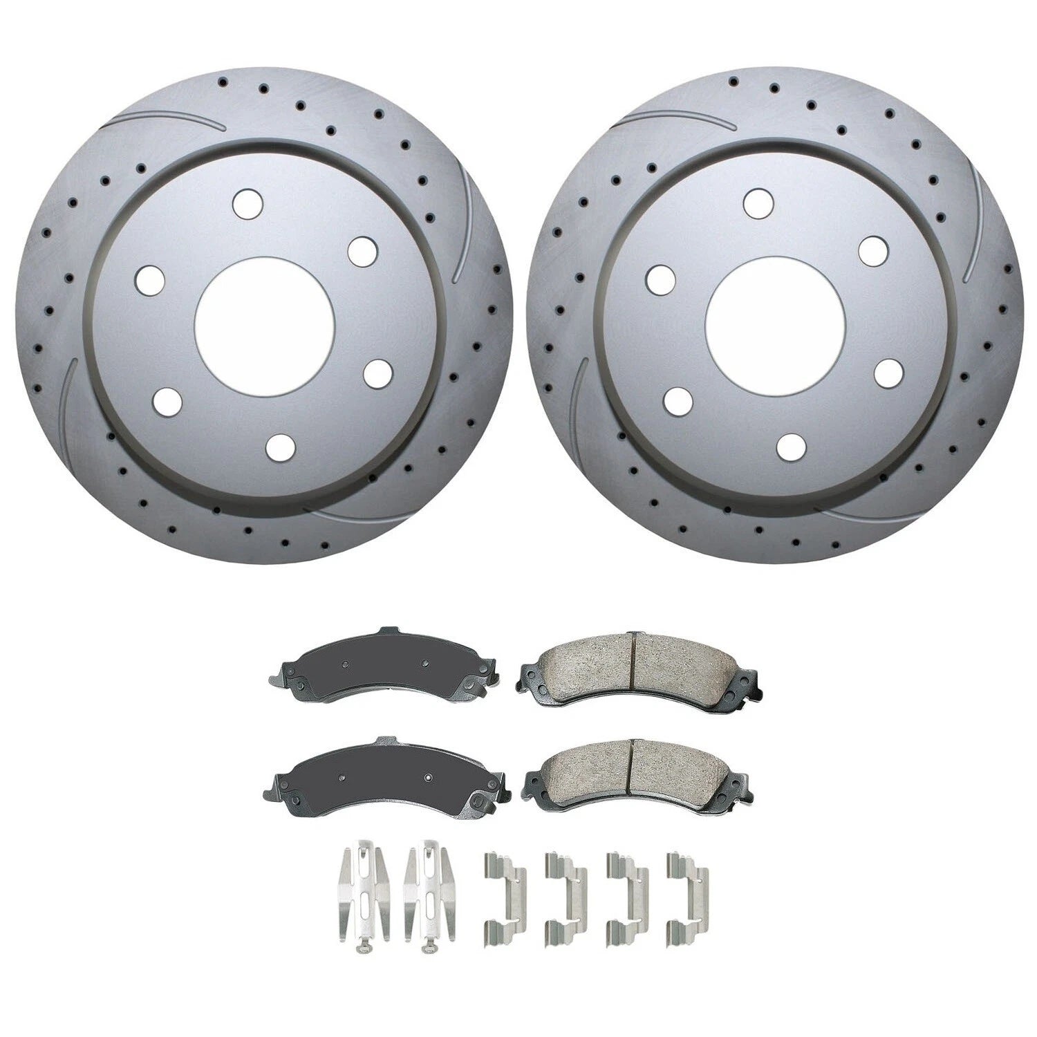 Rear Brake Kit 330mm Drilled Rotors & Akebono Ceramic Pads for Cadillac Chevy GMC