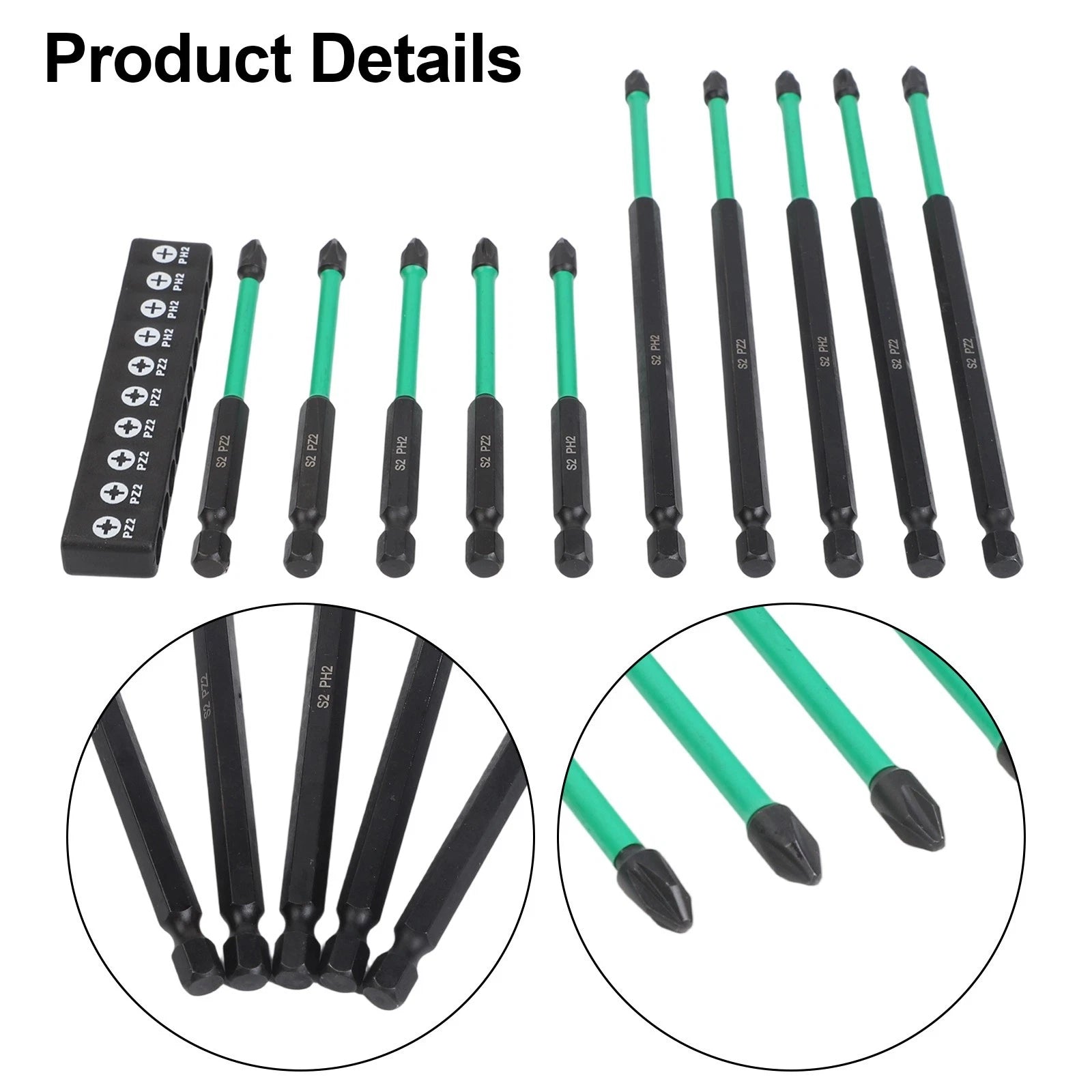 Set of 10 Magnetic Screwdriver Bits PZ2 PZ3 PH2 for Electric Driver