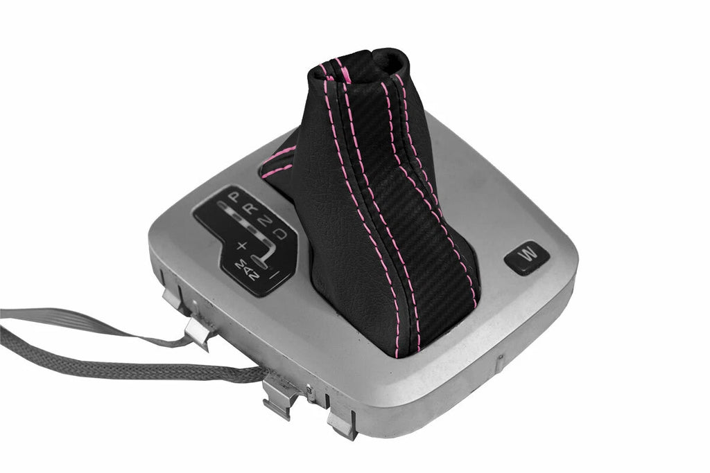 Leather Automatic Shift Boot Cover for Volvo XC90 (2003–2014) Black Pink Stitch