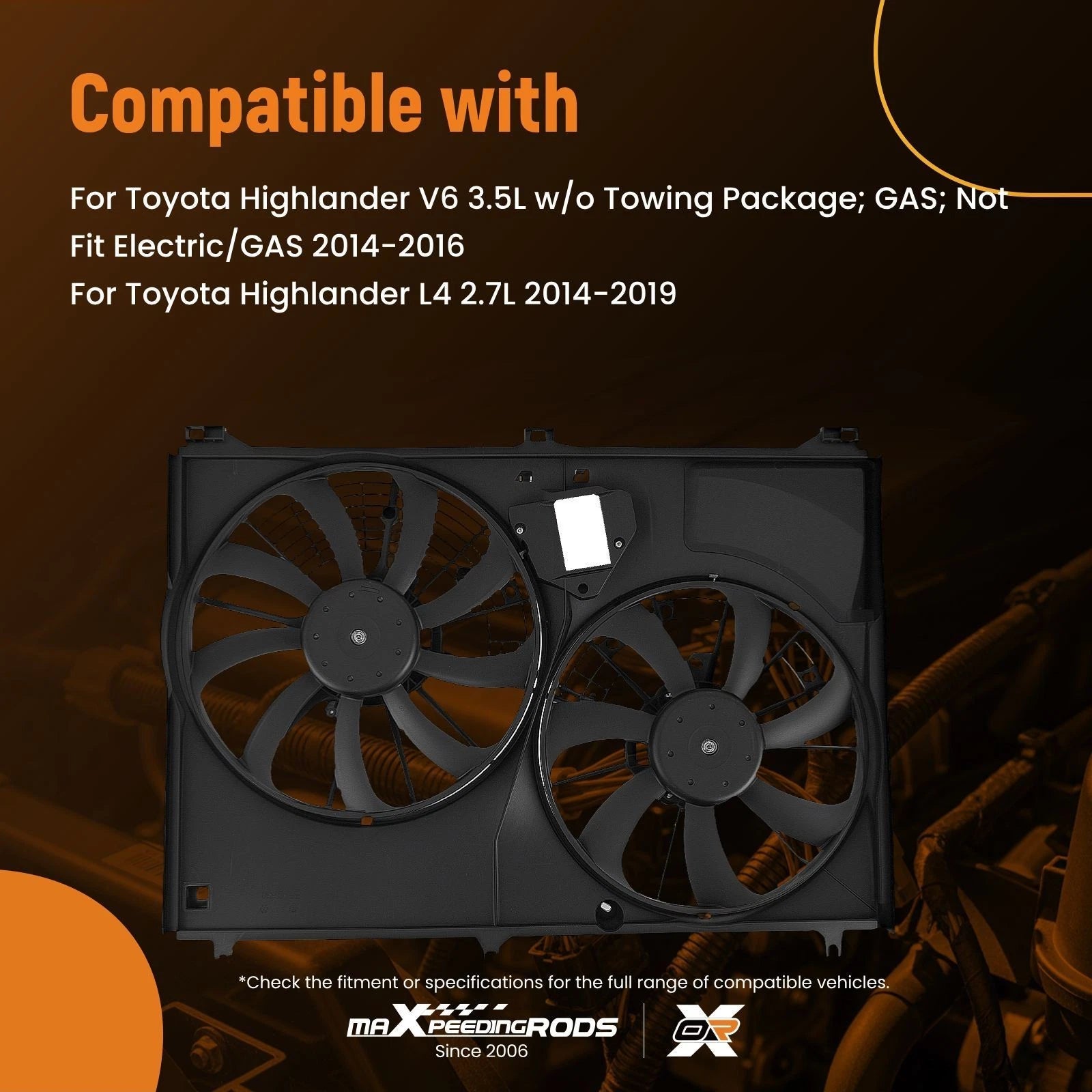 Cooling Fan Assembly for Toyota Highlander V6 3.5L/L4 2.7L (2014–2019) 163630P330