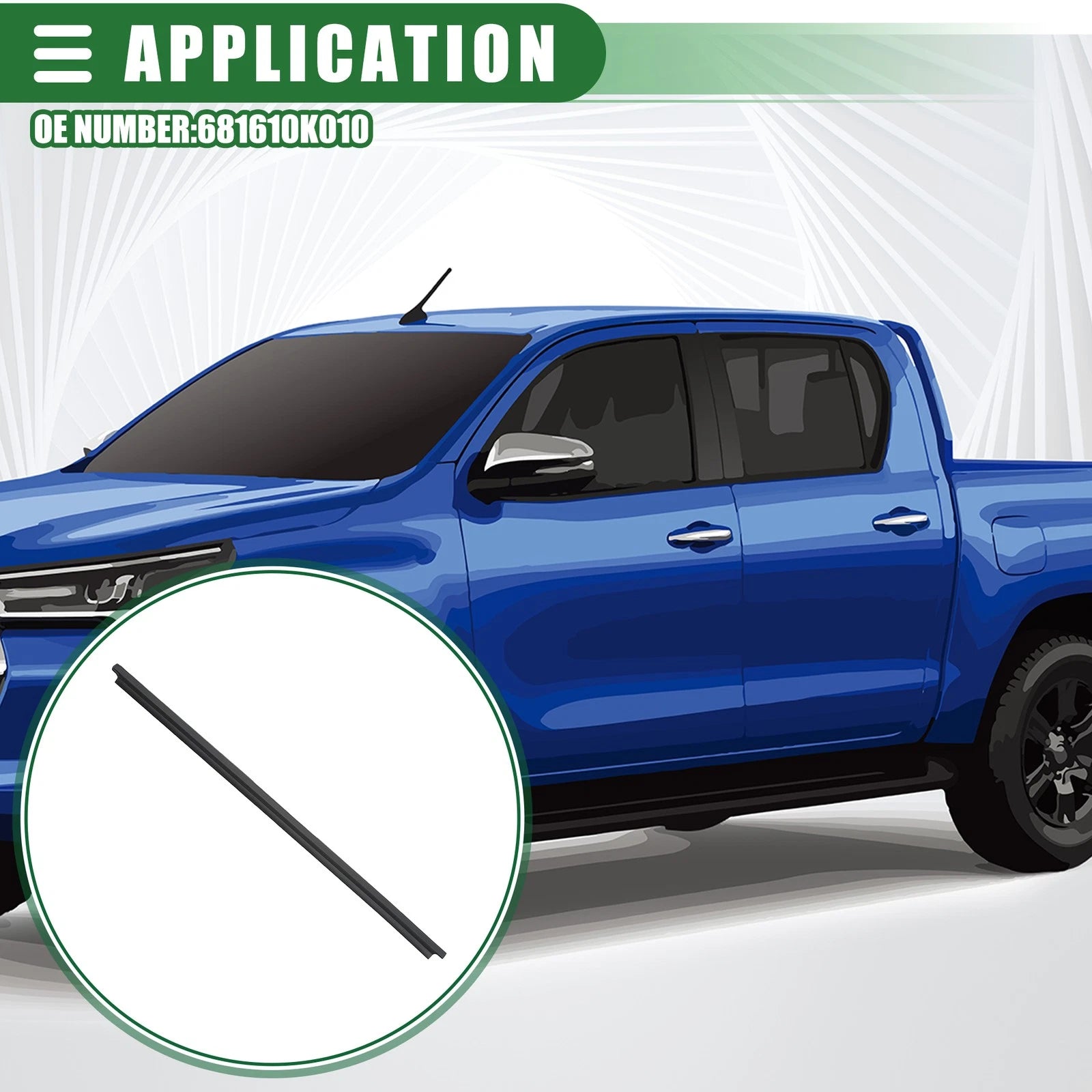 Front Left Door Window Belt Weatherstrip for Toyota Hilux (2005–2014) Black